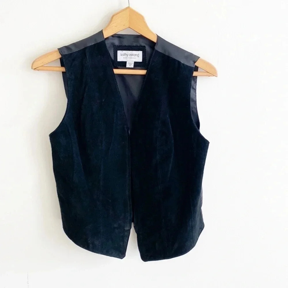 Vintage 90s black suede leather vest